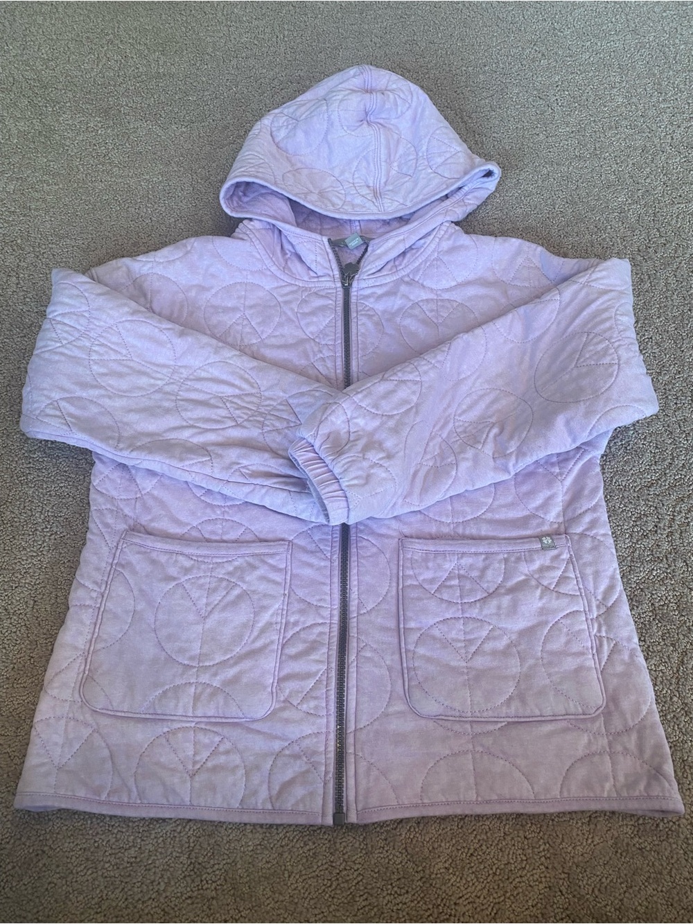 Lucky Brand Girls' Quilted Hooded Jacket - Lavender Peace Sign
